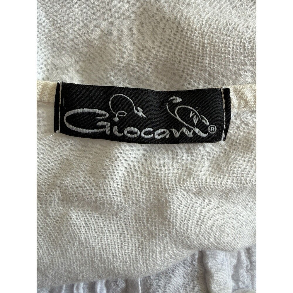 Giocam White Pale Blue Boho Peasant Blouse Hippie Relaxed Top Size Large - Picture 7 of 7